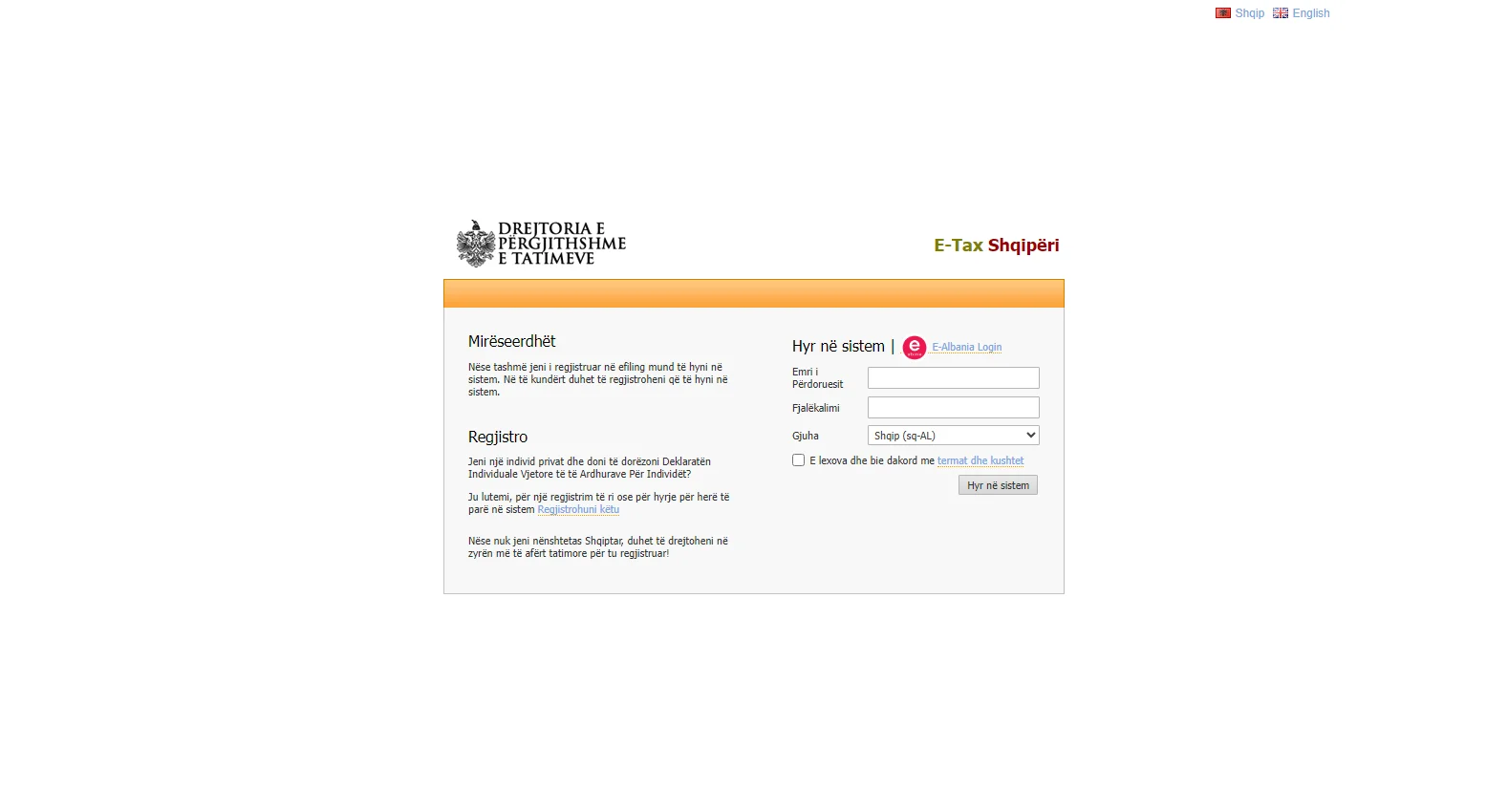 efiling.tatime.gov.al screenshot