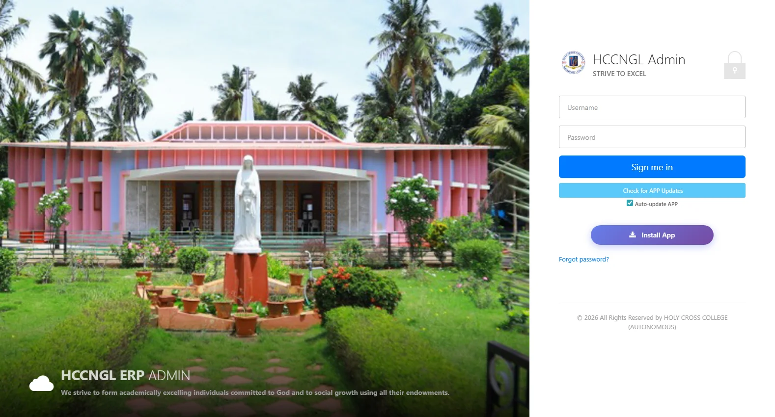 erp.holycrossngl.edu.in screenshot