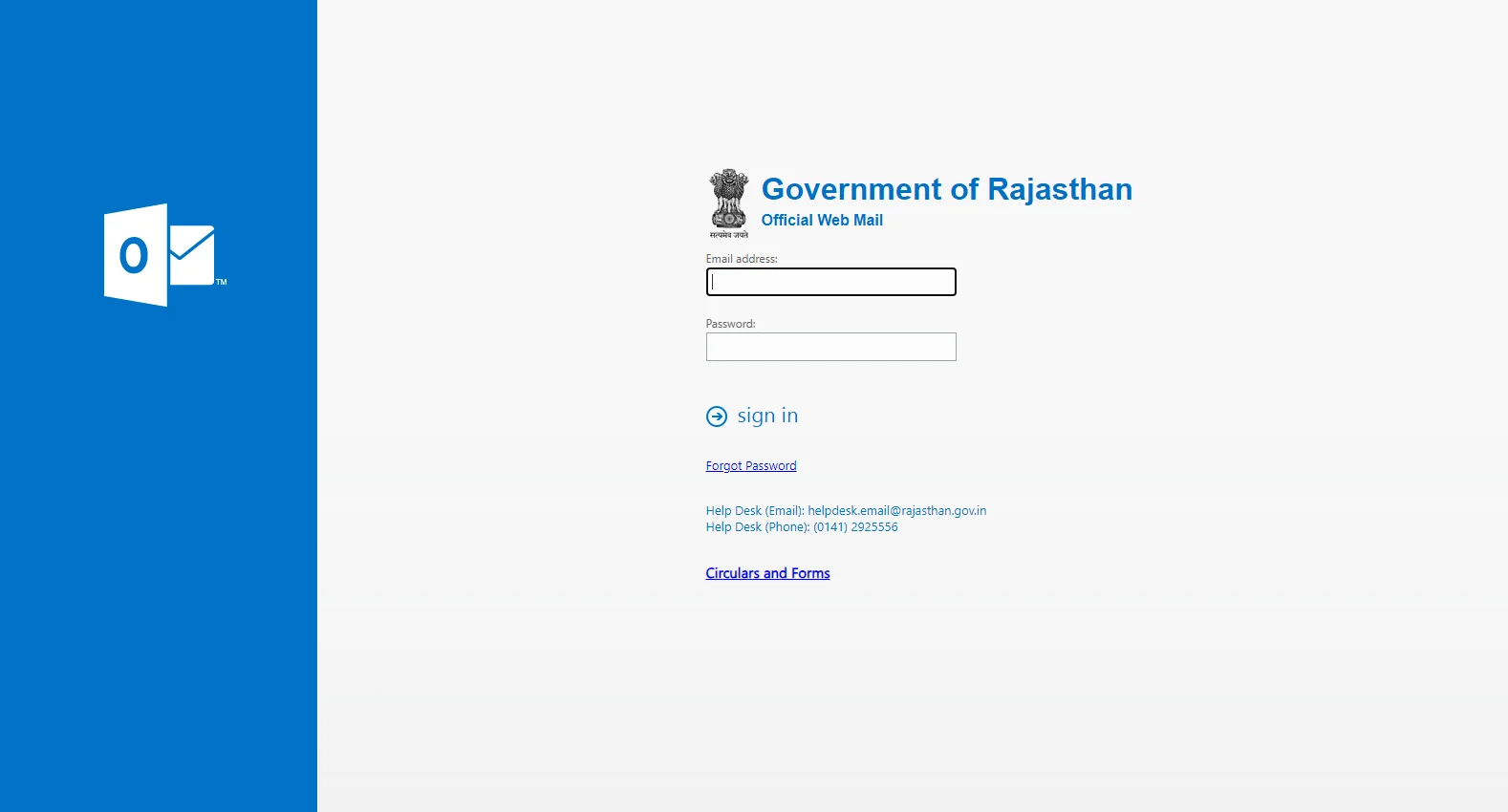 mail.rajasthan.gov.in screenshot