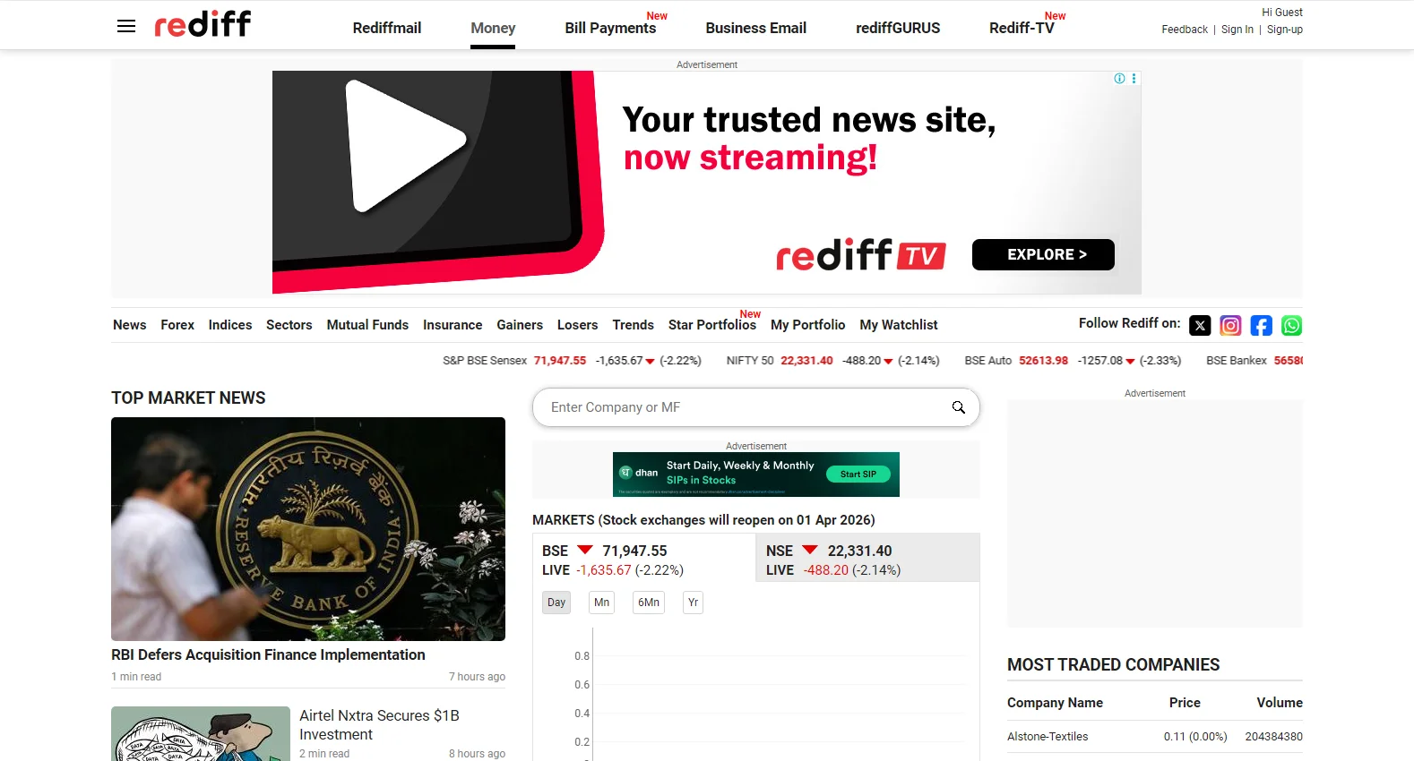 money.rediff.com screenshot