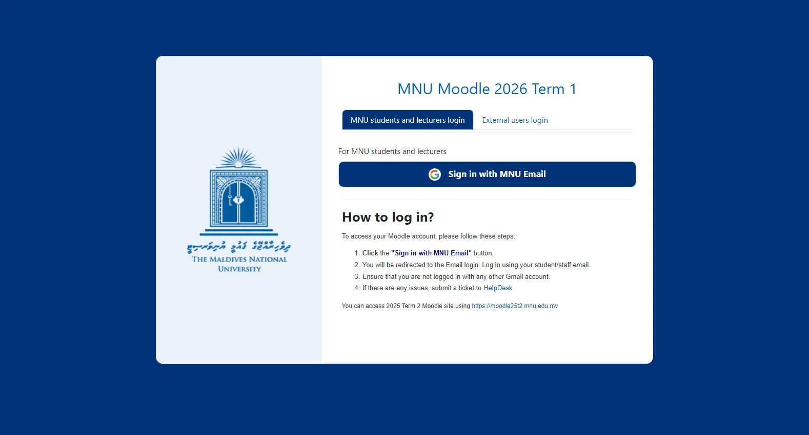 moodle.mnu.edu.mv screenshot