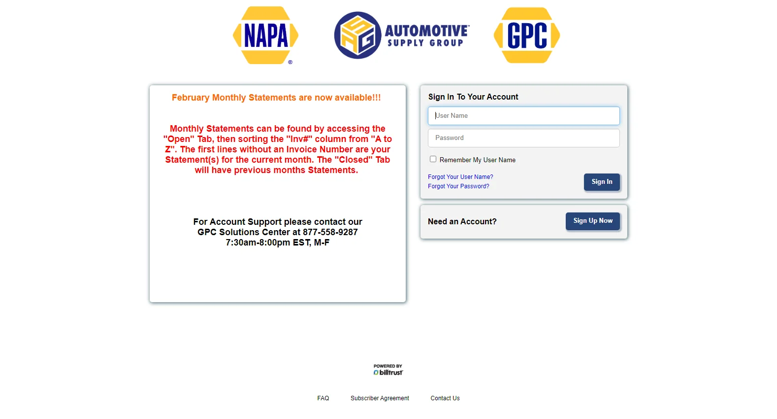 napaaccount.com screenshot