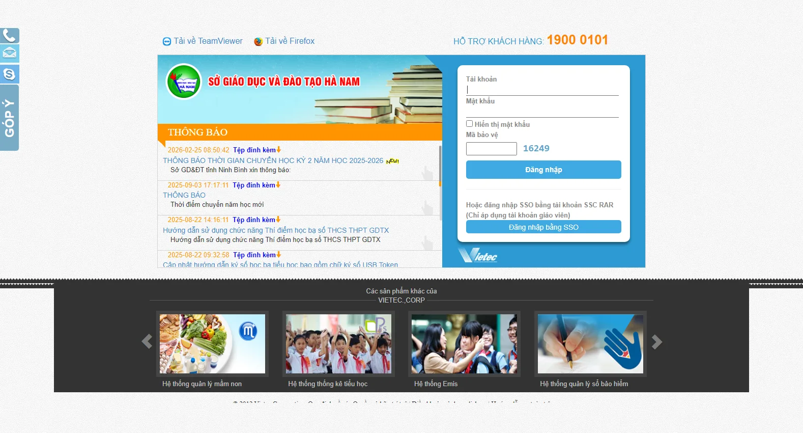 quanlysodiem.hanam.edu.vn screenshot