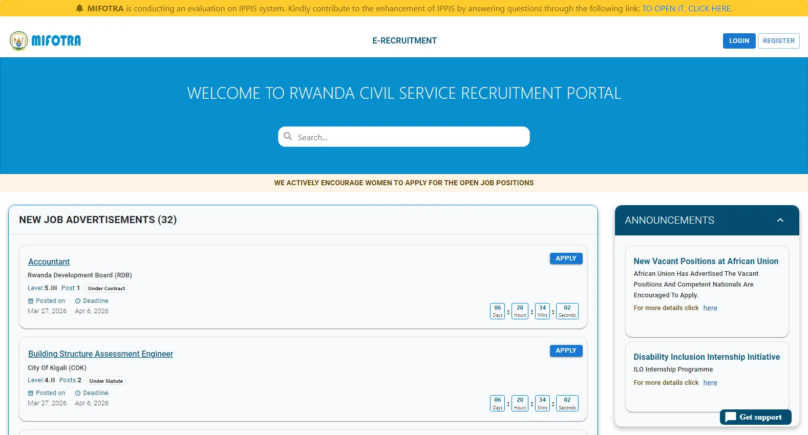 recruitment.mifotra.gov.rw screenshot