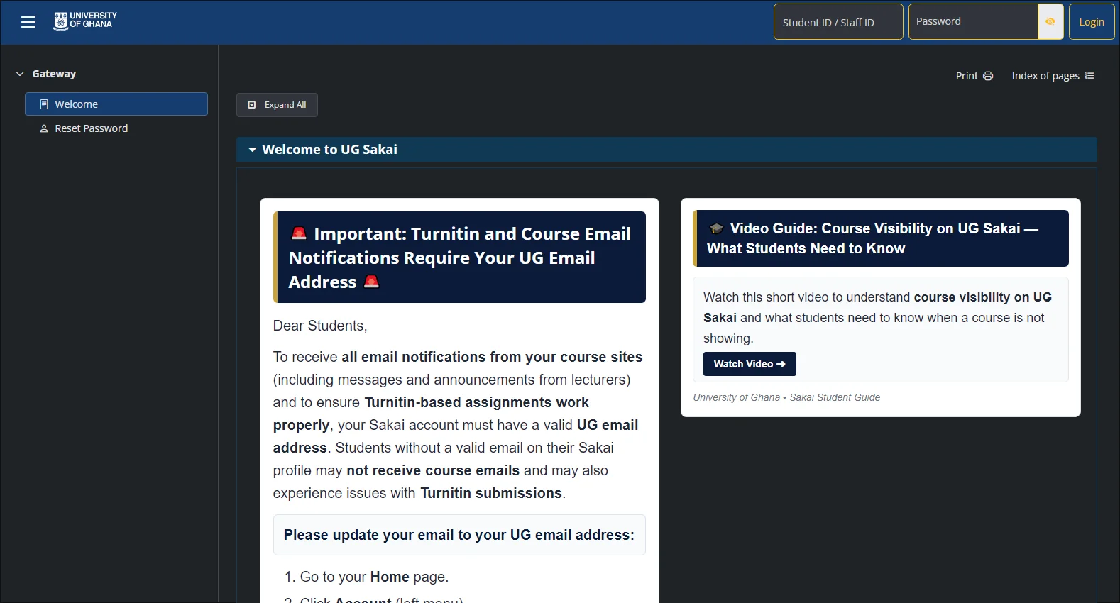 sakai.ug.edu.gh screenshot