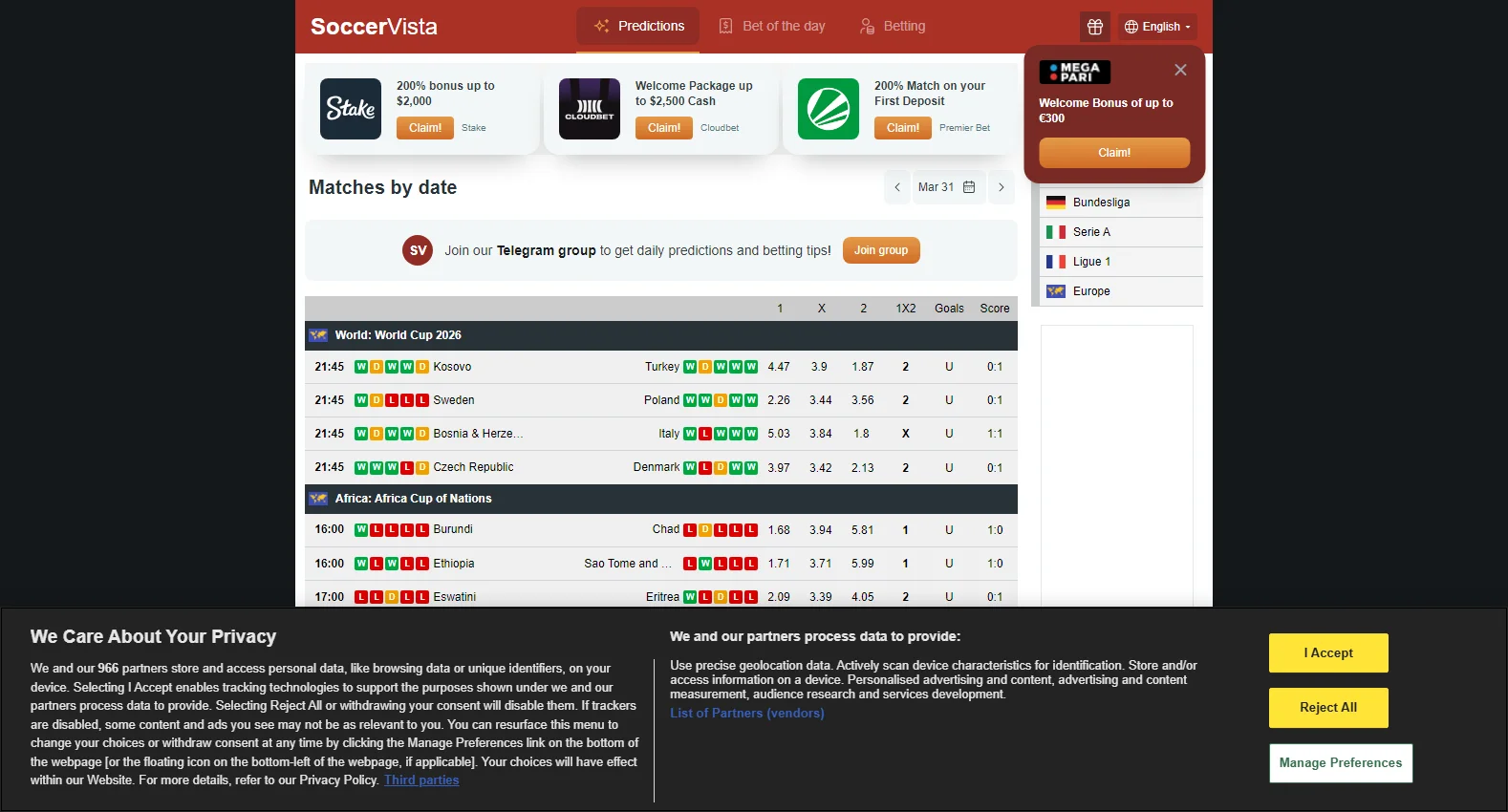 soccervista.com screenshot