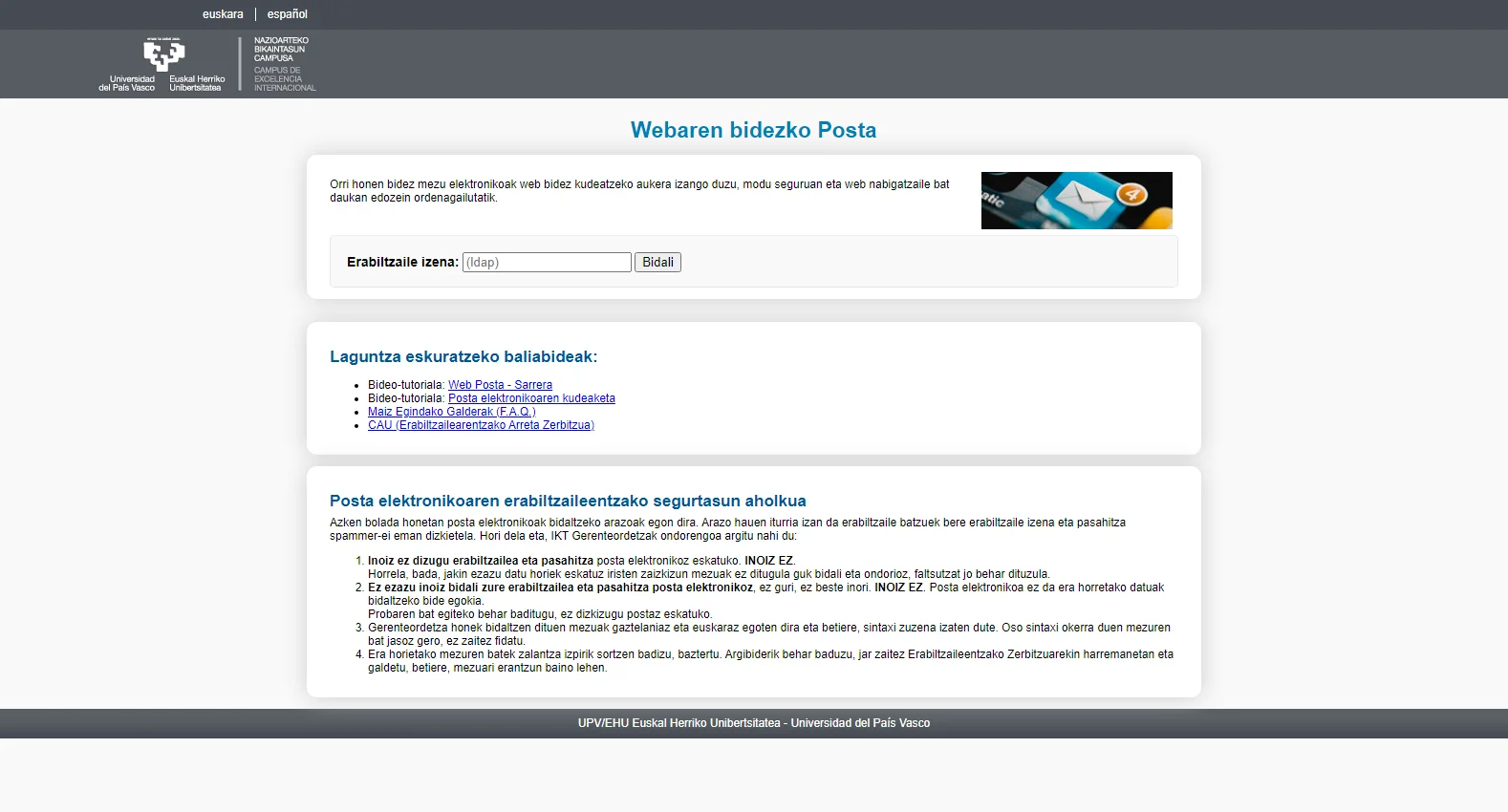 webposta.ehu.eus screenshot